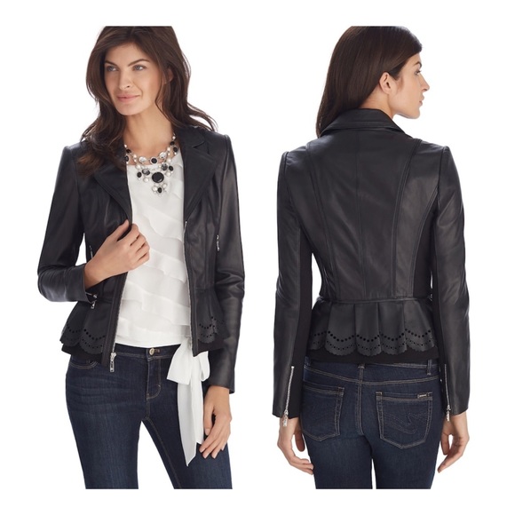 White House Black Market Jackets & Blazers - WHBM Leather Ponte Black Peplum Jacket S NWOT